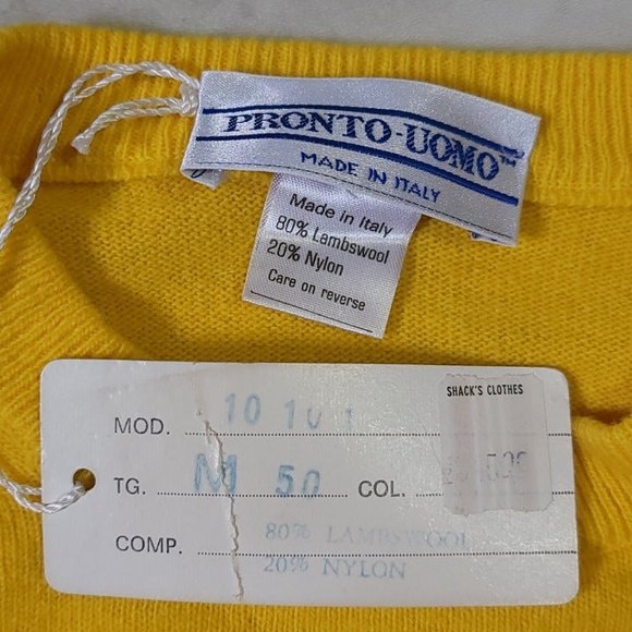 Vintage Pronto-Uomo Italian Mens Yellow Lambswool Knit Crew Neck Sweater Medium - Picture 3 of 9